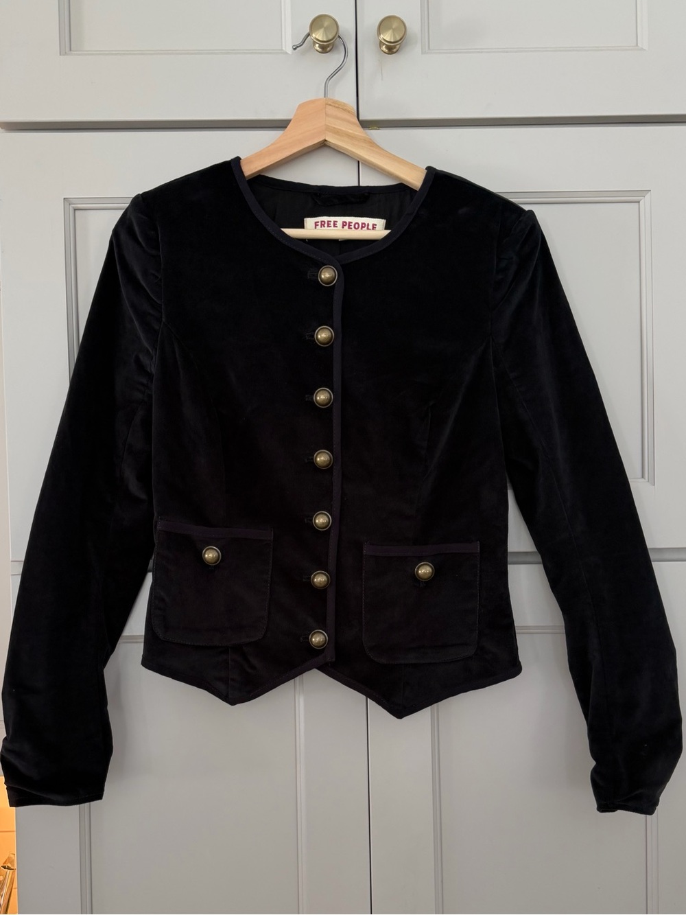 Free People Becky Black Velvet Military Jacket Size XS Cropped